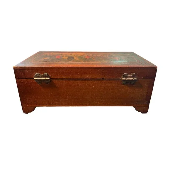 Vintage Moody Art Wooden Box Hinged Equestrian Hunting Dogs - Picture 4 of 6